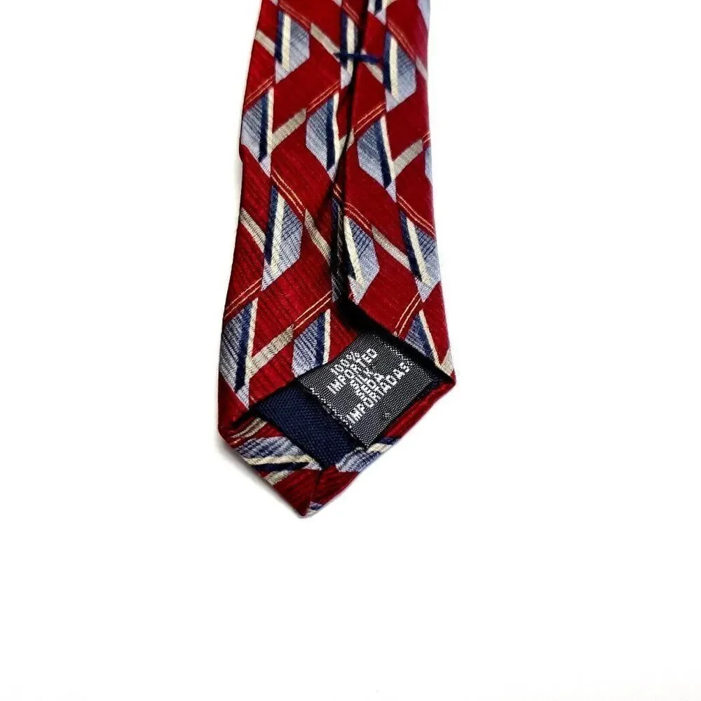 Stafford Red Print‎ Abstract Geometric Short Wide Silk Tie